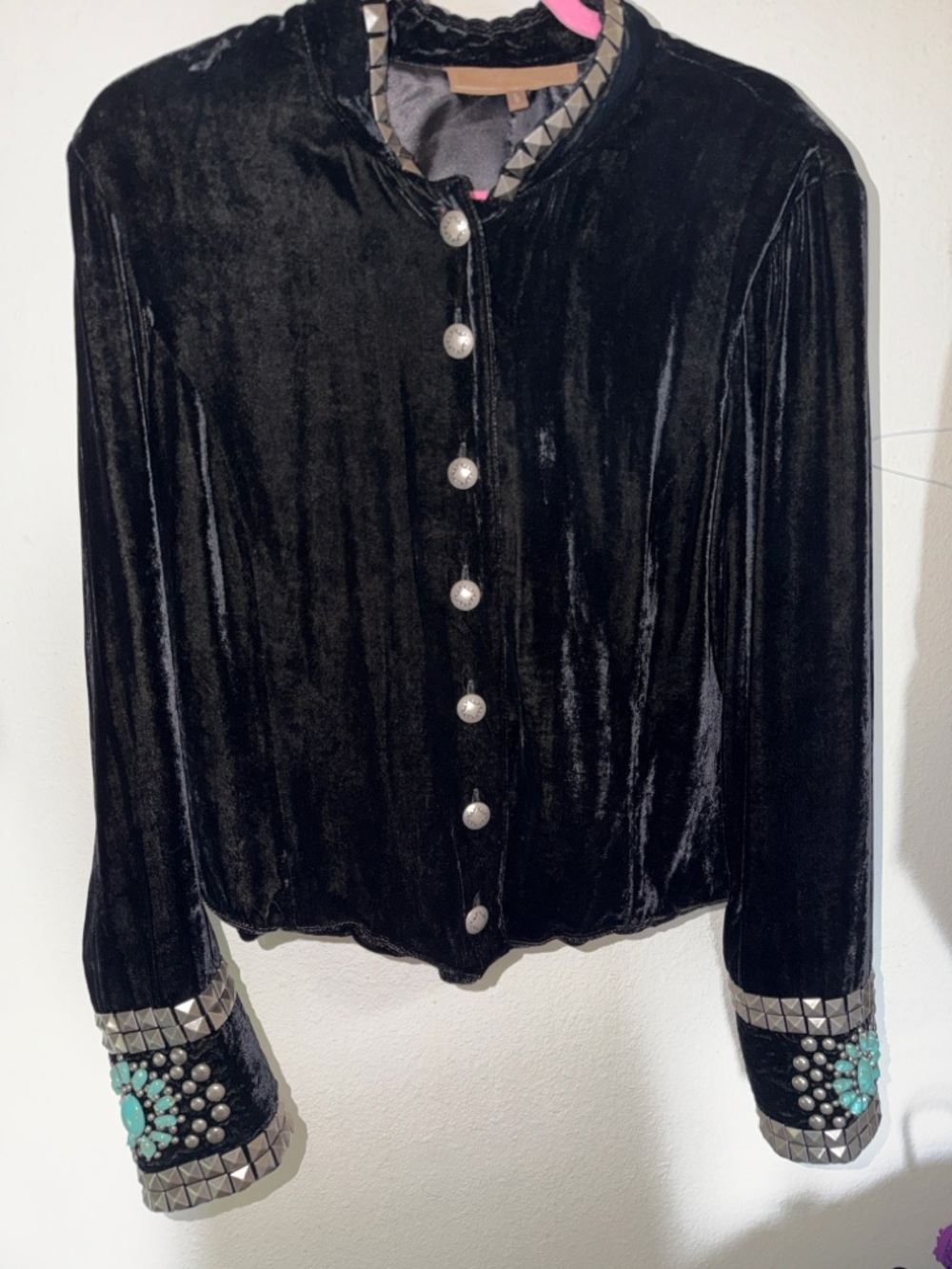 Double D Ranch Black Velvet Stud-Trim Button Jacket with Turquoise Accents ❤️❤️